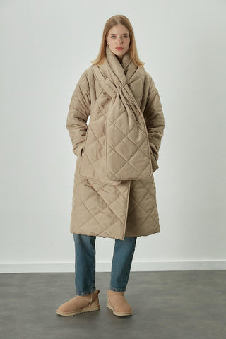 Scarf Detail Quilted Jacket Desert Sand