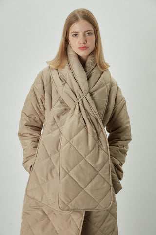 Scarf Detail Quilted Jacket Desert Sand