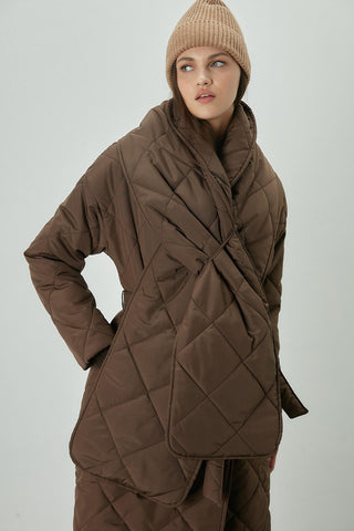 Scarf Detail Quilted Jacket Brown