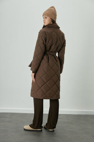 Scarf Detail Quilted Jacket Brown