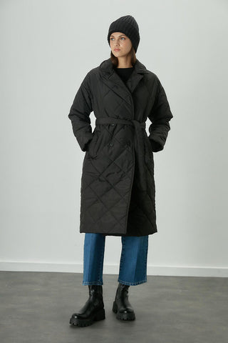 Scarf Detail Quilted Jacket Black