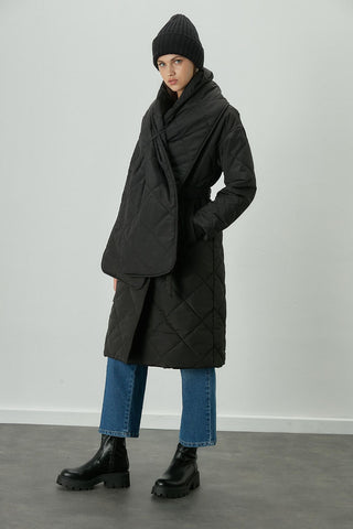 Scarf Detail Quilted Jacket Black