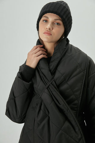 Scarf Detail Quilted Jacket Black