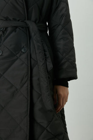 Scarf Detail Quilted Jacket Black