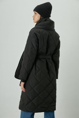 Scarf Detail Quilted Jacket Black