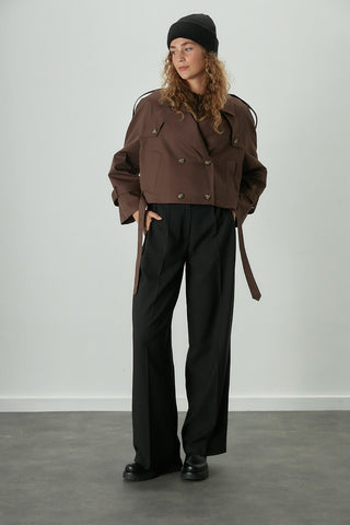 Belted Short Trench Coat Dark Brown