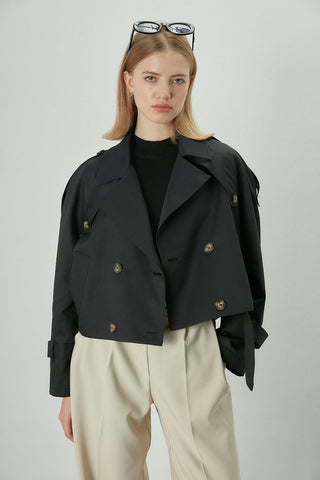 Belted Short Trench Coat Black