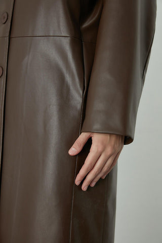 Hailey Leather Trench Coat Brown