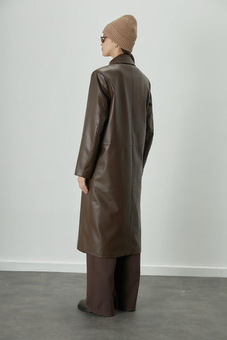 Hailey Leather Trench Coat Brown