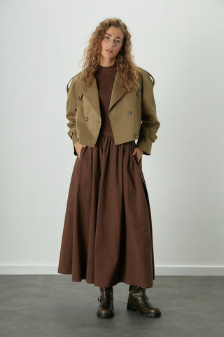 Katy Gabardine Shirred Skirt Brown