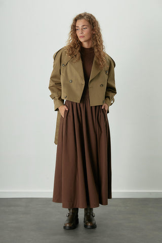 Katy Gabardine Shirred Skirt Brown