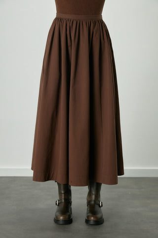 Katy Gabardine Shirred Skirt Brown