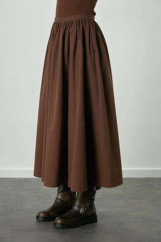 Katy Gabardine Shirred Skirt Brown