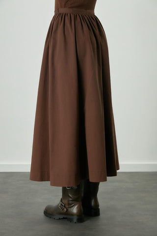 Katy Gabardine Shirred Skirt Brown