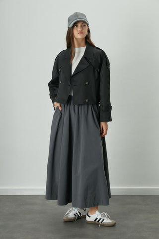 Katy Gabardine Shirred Skirt Navy Blue