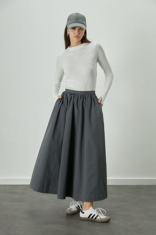 Katy Gabardine Shirred Skirt Navy Blue