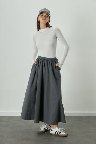 Katy Gabardine Shirred Skirt Navy Blue