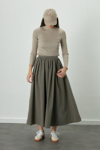 Katy Gabardine Shirred Skirt Khaki