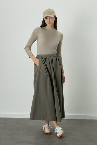 Katy Gabardine Shirred Skirt Khaki