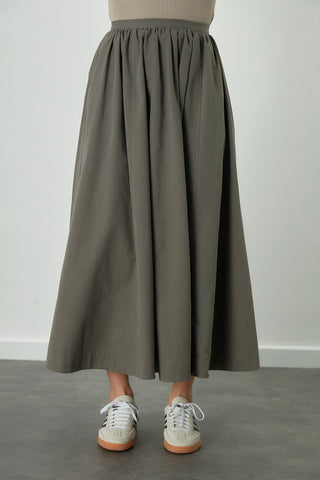 Katy Gabardine Shirred Skirt Khaki