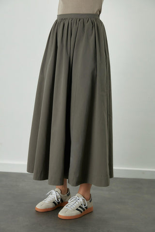 Katy Gabardine Shirred Skirt Khaki