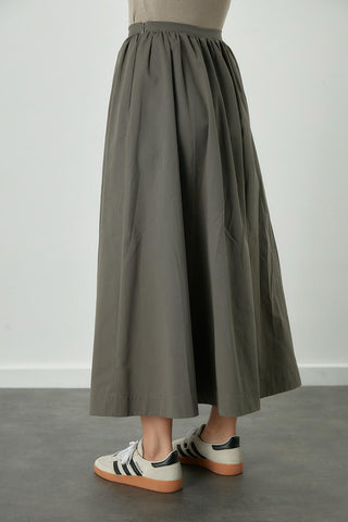 Katy Gabardine Shirred Skirt Khaki