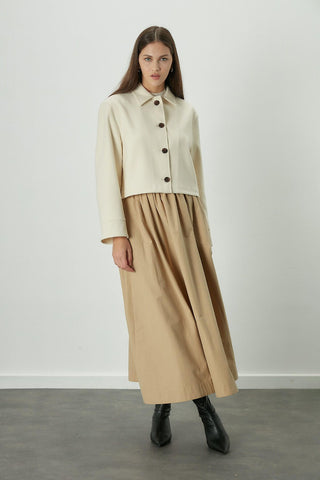 Katy Gabardine Shirred Skirt Camel