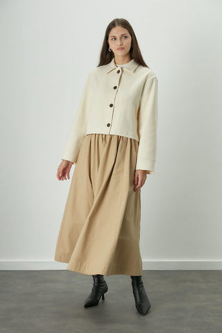 Katy Gabardine Shirred Skirt Camel