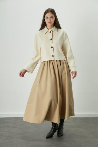 Katy Gabardine Shirred Skirt Camel