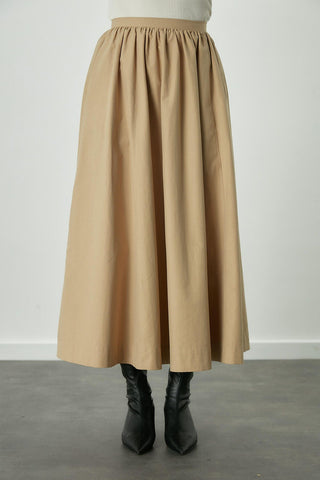 Katy Gabardine Shirred Skirt Camel