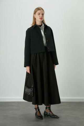 Katy Gabardine Shirred Skirt Black