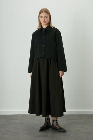 Katy Gabardine Shirred Skirt Black