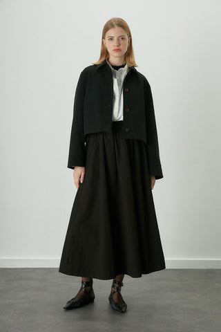 Katy Gabardine Shirred Skirt Black