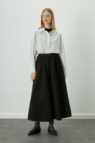 Katy Gabardine Shirred Skirt Black