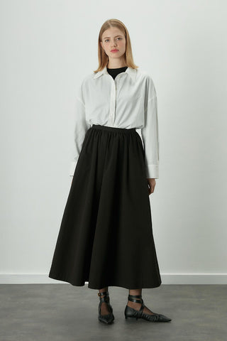 Katy Gabardine Shirred Skirt Black