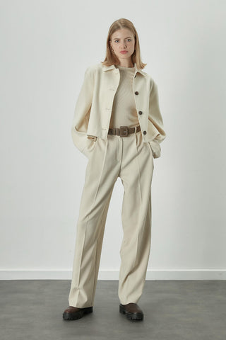 Dona Pleated Palazzo Trousers Beige
