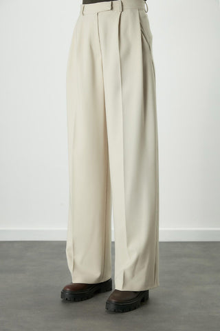 Dona Pleated Palazzo Trousers Beige