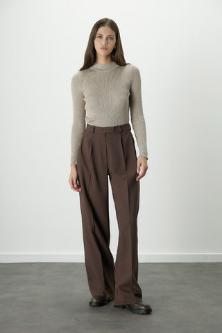 Dona Pleated Palazzo Trousers Dark Brown