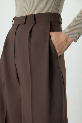 Dona Pleated Palazzo Trousers Dark Brown