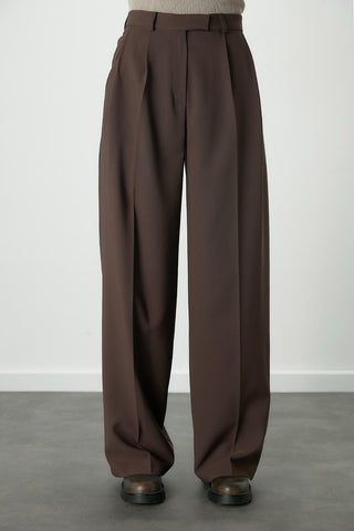 Dona Pleated Palazzo Trousers Dark Brown