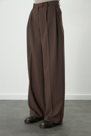 Dona Pleated Palazzo Trousers Dark Brown