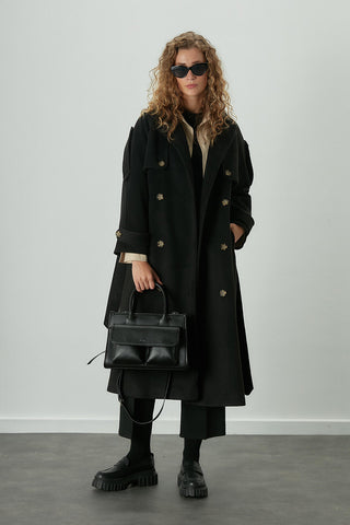 Premium Cachet Trench Coat Black