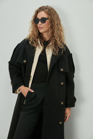 Premium Cachet Trench Coat Black