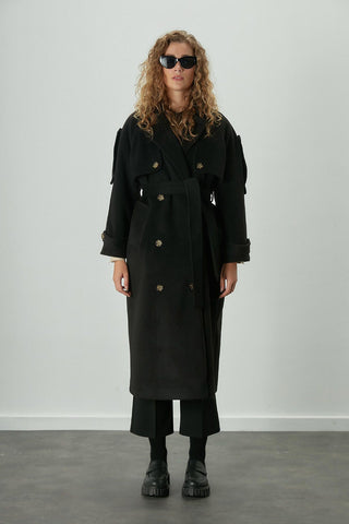 Premium Cachet Trench Coat Black