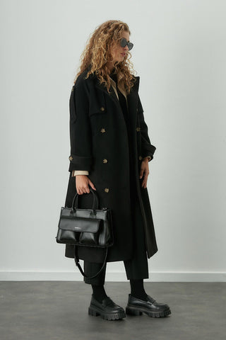 Premium Cachet Trench Coat Black