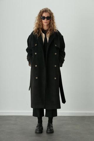 Premium Cachet Trench Coat Black