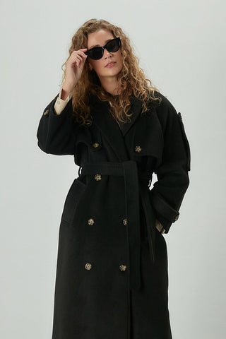 Premium Cachet Trench Coat Black