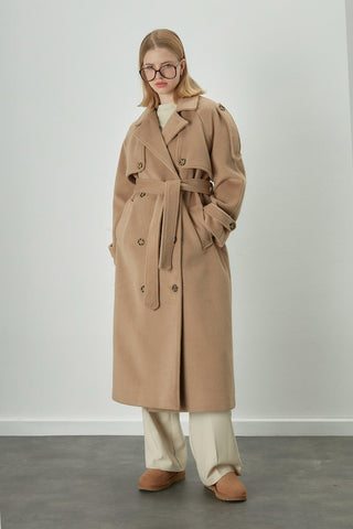 Premium Kaşe Trençkot Camel