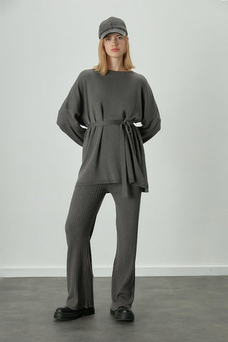 Knitted Belted Tunic Anthracite