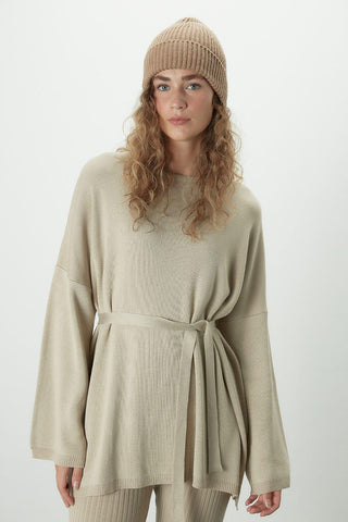 Knitted Belted Tunic Beige